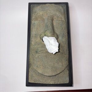 Vintage Tissue Box Holder Moai Tiki Easter Island Stone Face Novelty Cover